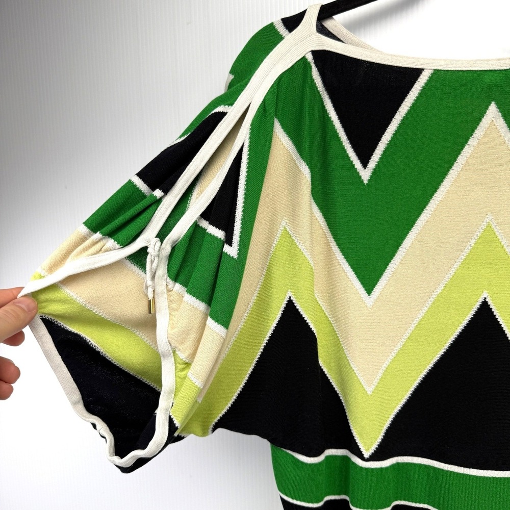 ESCADA VTG 90's Green Knit Chevron Stripe Peekaboo Dolman Top Made in Italy 42 - Picture 2 of 14